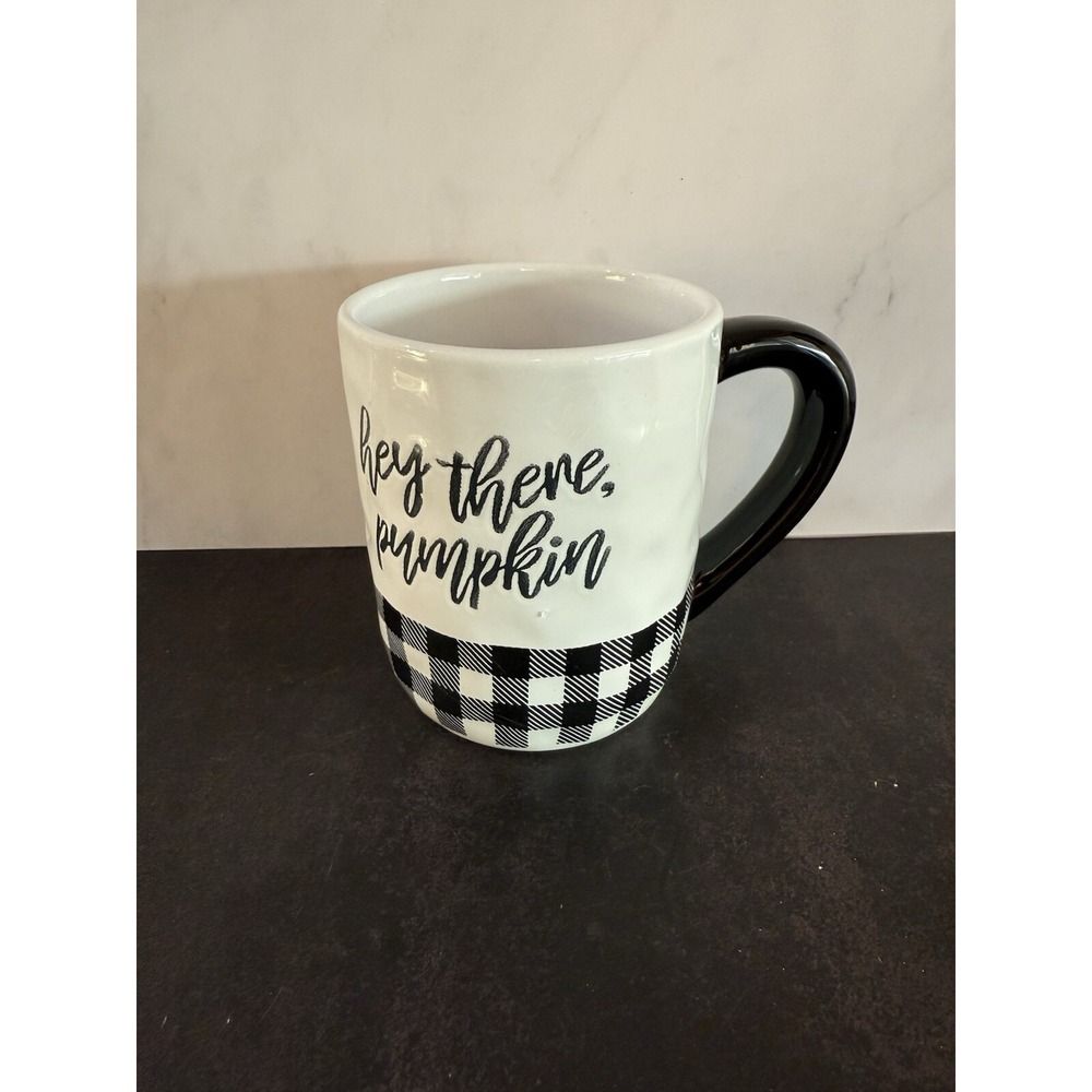 Robert Stanley Coffee Tea Cup Mug Hey There Pumpkin Black White Checkered 14 Oz